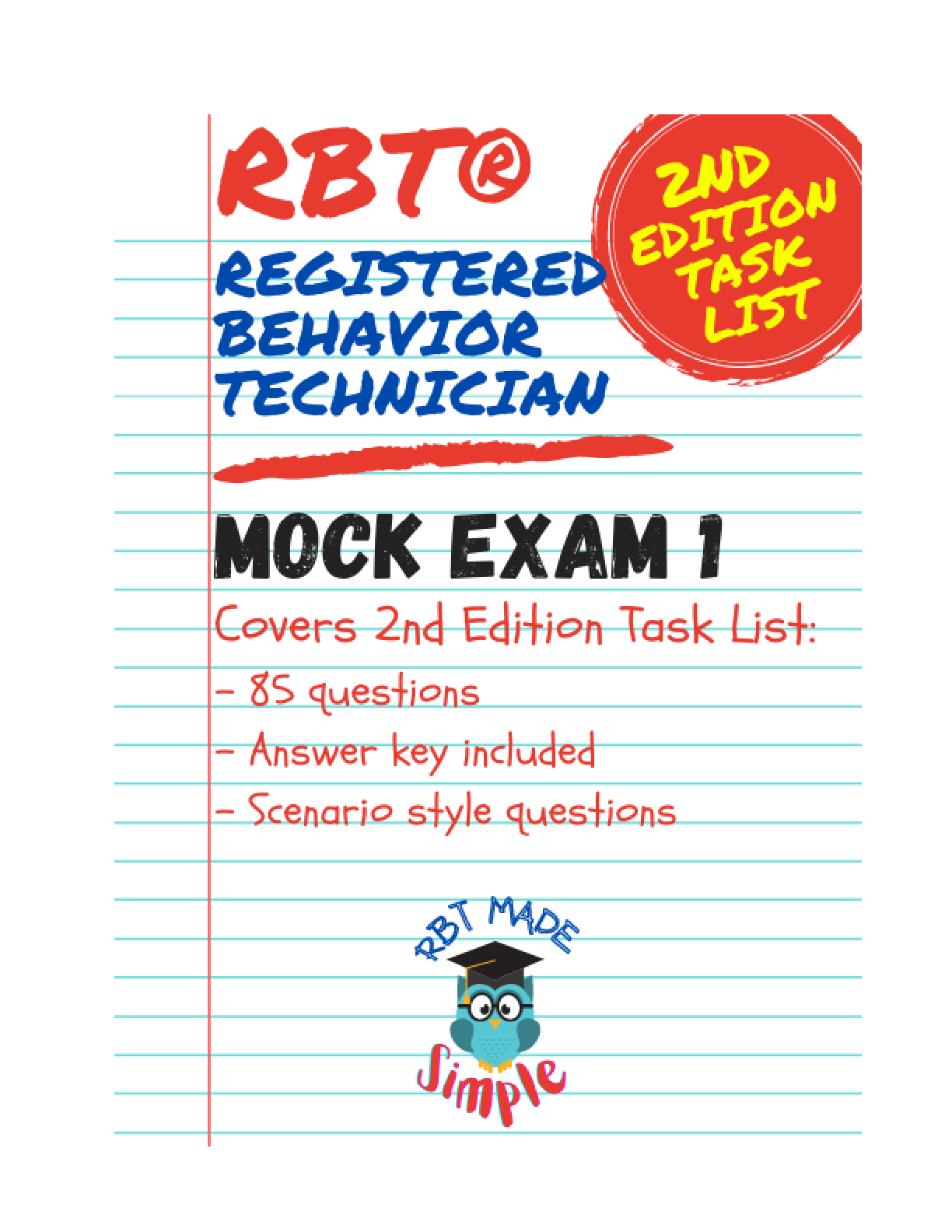 Preview image for RBT Mock Exam 1 | Registered Behavior Technician Mock Exam 1 | 85 Scenario Questions | Answer Key Included | 2nd Edition Task List